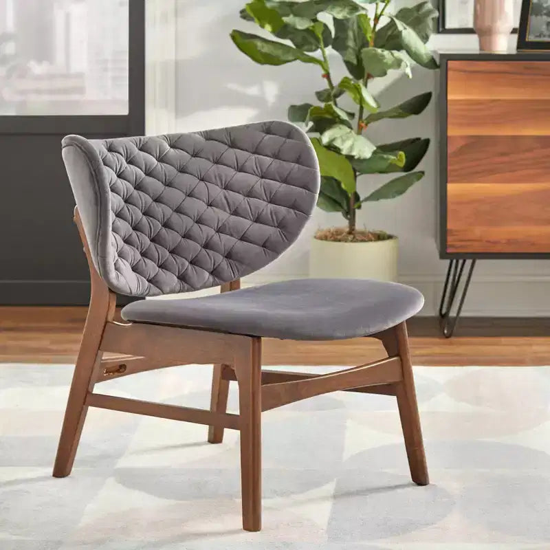 Lifestorey Sense Mid Century Modern Velvet Uplostery Lounge Chair Gray: Velvet Upholstery, Mid-century Design, Rubberwood Legs
