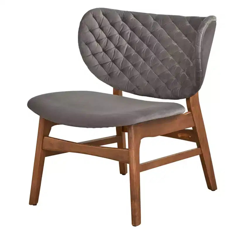 Fauteuil Lounge Sense Mid Century Modern en Velours Gris : Revêtement en velours, design mid-century, pieds en bois d'hévéa