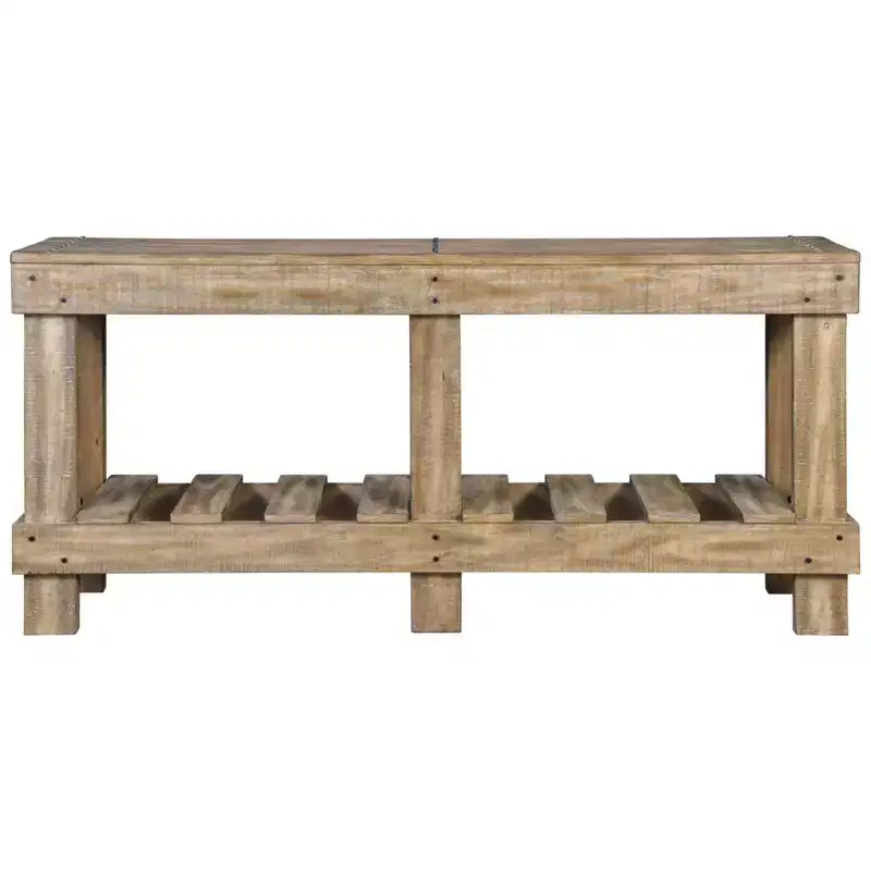 Canapé et table console marron – Entrée moderne, rangement avec étagère ouverte