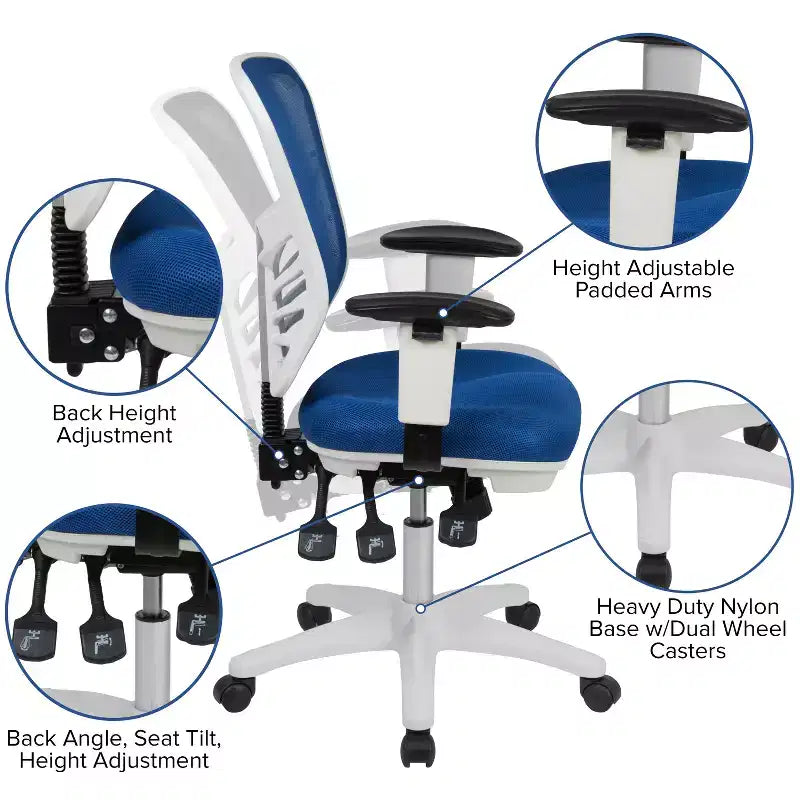 Chaise de bureau ergonomique exécutive multifonctionnelle en maille avec dossier mi-haut et accoudoirs réglables