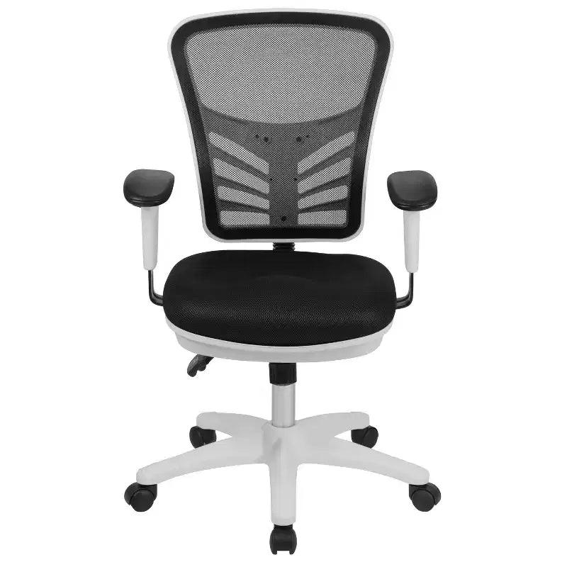 Chaise de bureau ergonomique exécutive multifonctionnelle en maille avec dossier mi-haut et accoudoirs réglables