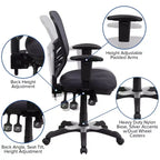 Chaise de bureau ergonomique exécutive multifonctionnelle en maille avec dossier mi-haut et accoudoirs réglables