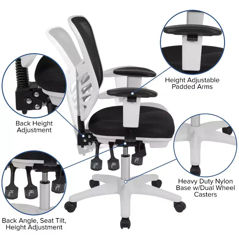 Chaise de bureau ergonomique exécutive multifonctionnelle en maille avec dossier mi-haut et accoudoirs réglables