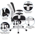 Chaise de bureau ergonomique exécutive multifonctionnelle en maille avec dossier mi-haut et accoudoirs réglables