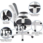 Chaise de bureau ergonomique exécutive multifonctionnelle en maille avec dossier mi-haut et accoudoirs réglables