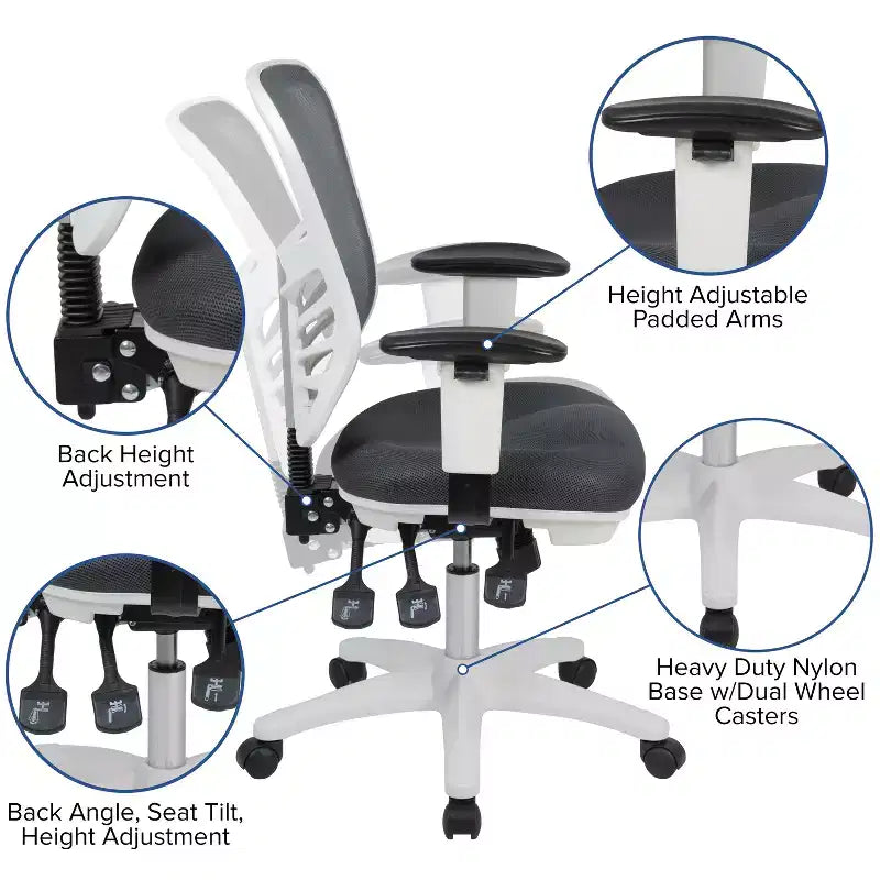 Chaise de bureau ergonomique exécutive multifonctionnelle en maille avec dossier mi-haut et accoudoirs réglables