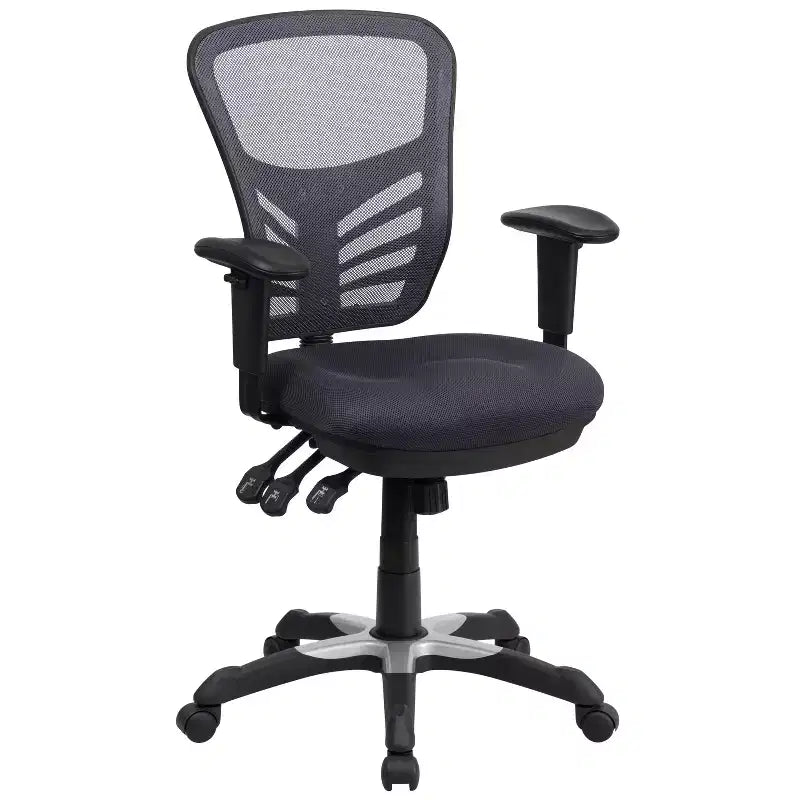 Chaise de bureau ergonomique exécutive multifonctionnelle en maille avec dossier mi-haut et accoudoirs réglables