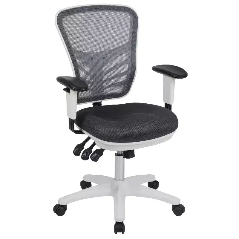 Chaise de bureau ergonomique exécutive multifonctionnelle en maille avec dossier mi-haut et accoudoirs réglables