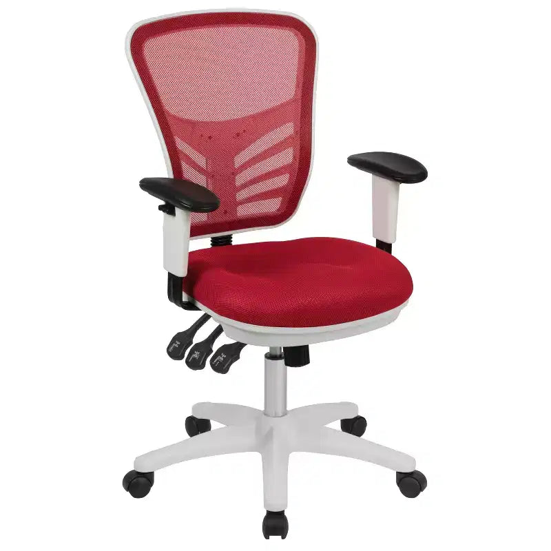 Chaise de bureau ergonomique exécutive multifonctionnelle en maille avec dossier mi-haut et accoudoirs réglables