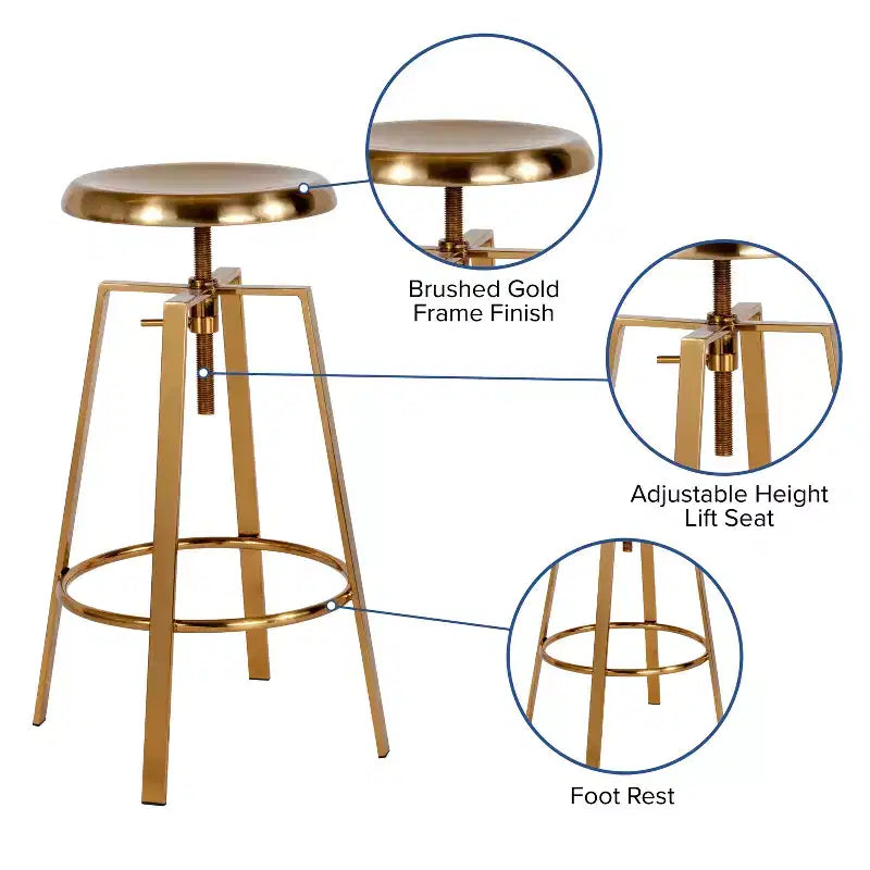 Tabouret de bar style industriel avec assise pivotante et réglable en hauteur