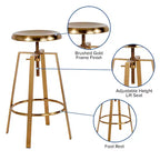 Tabouret de bar style industriel avec assise pivotante et réglable en hauteur