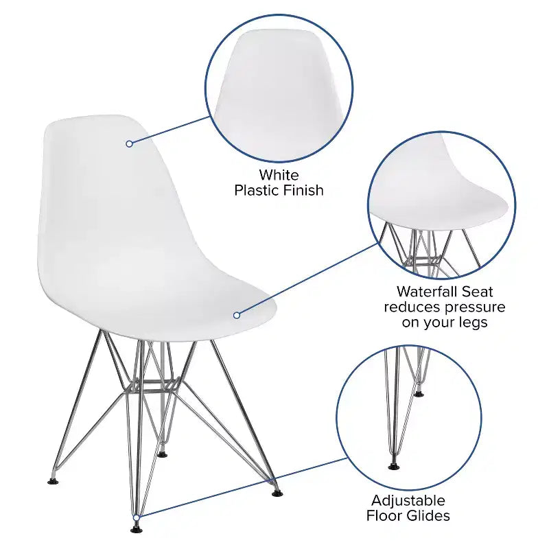 Chaise de salle à manger en plastique avec base chromée