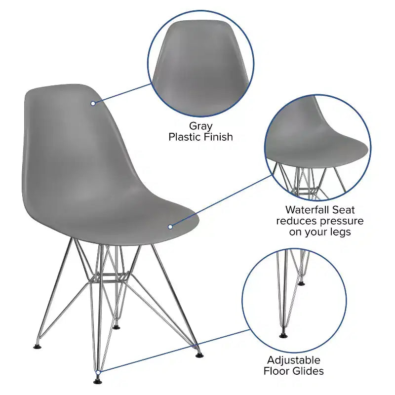 Chaise de salle à manger en plastique avec base chromée