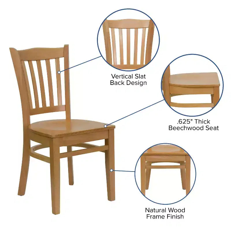 Chaise de restaurant en bois à dossier à lattes verticales